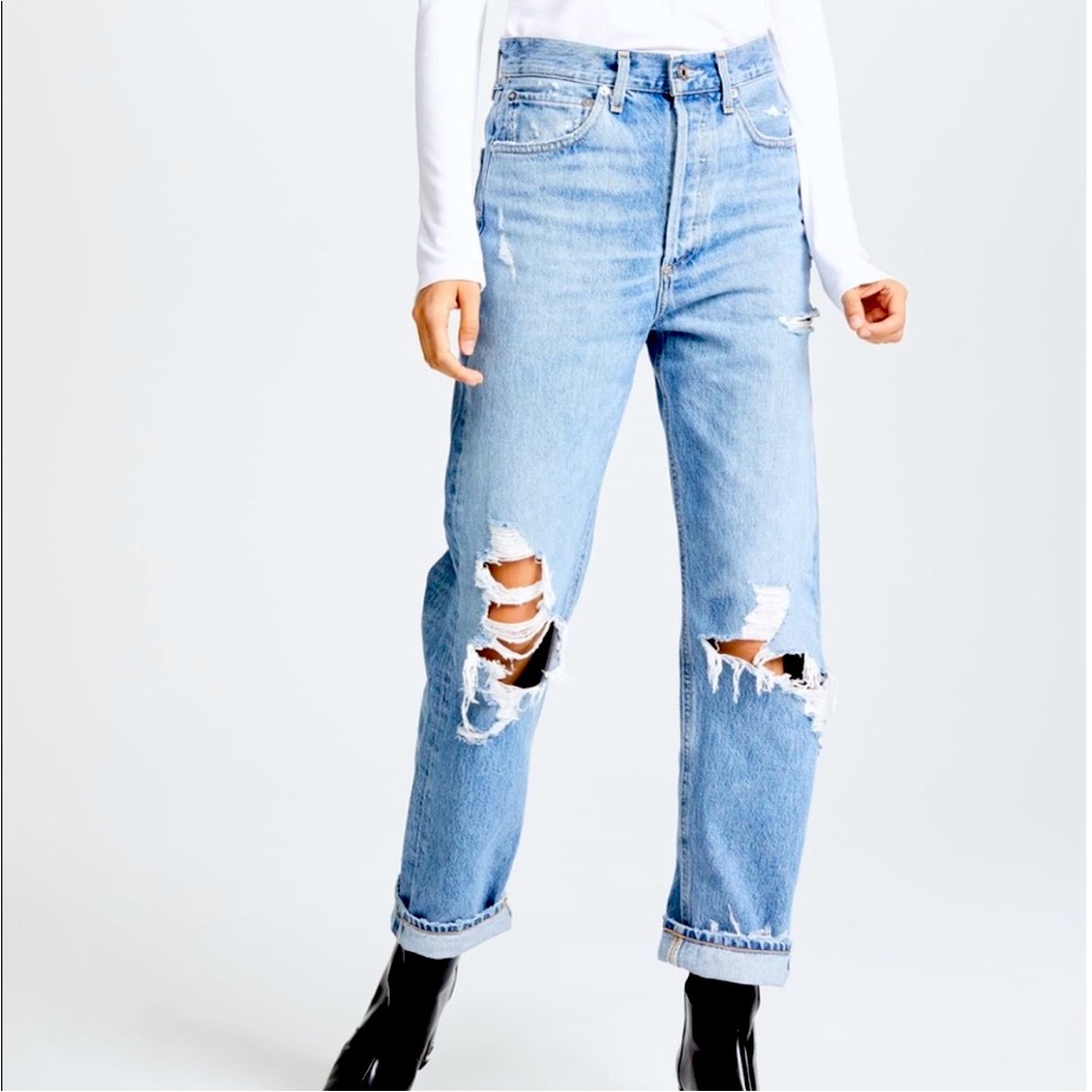 AGOLDE Distressed '90s Fit Loose Fit Jeans Straight Leg 100% Organic Cotton 27W